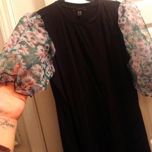 Forever 21+ Tshirt dress with floral puff sleeves
